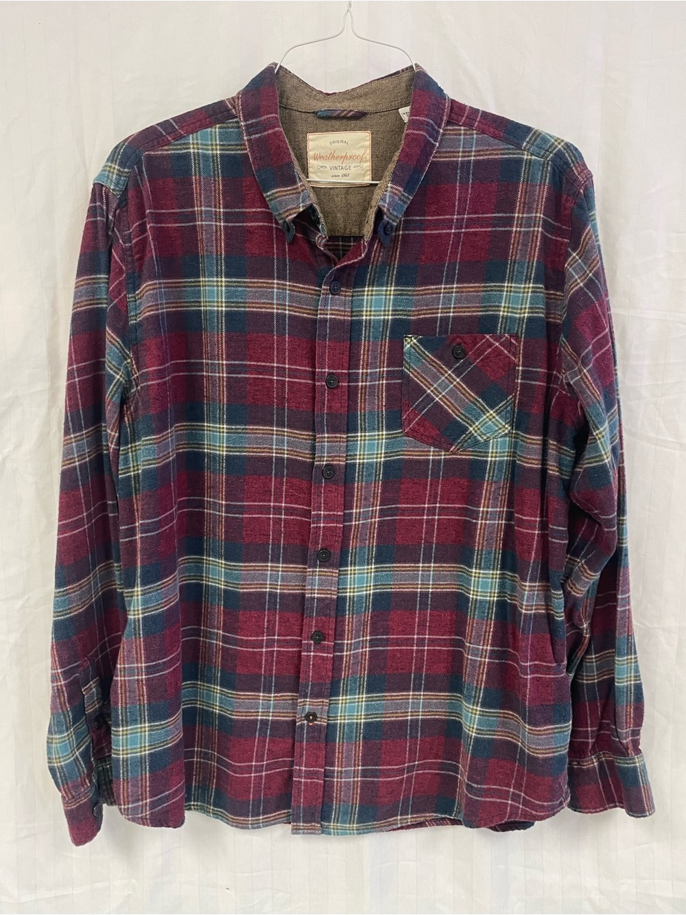 Weatherproof Men's Plaid Button-Down Shirt - Burgundy & Teal